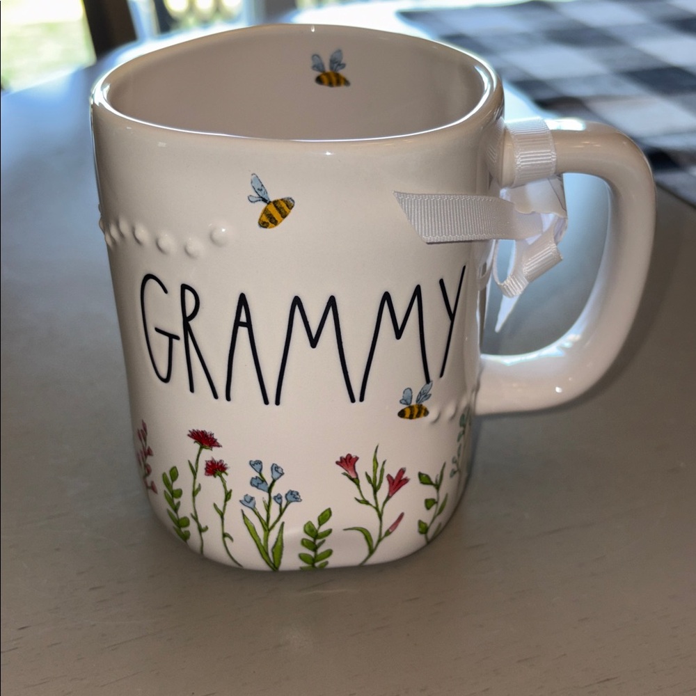 Rae Dunn Grammy Floral Bee Ceramic Mug - White
